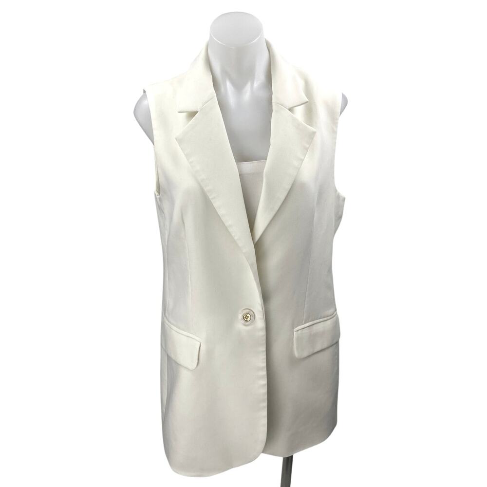Joie Women's White Sleeveless One Button Notch Colalr Blazer Vest Jacket Size 6